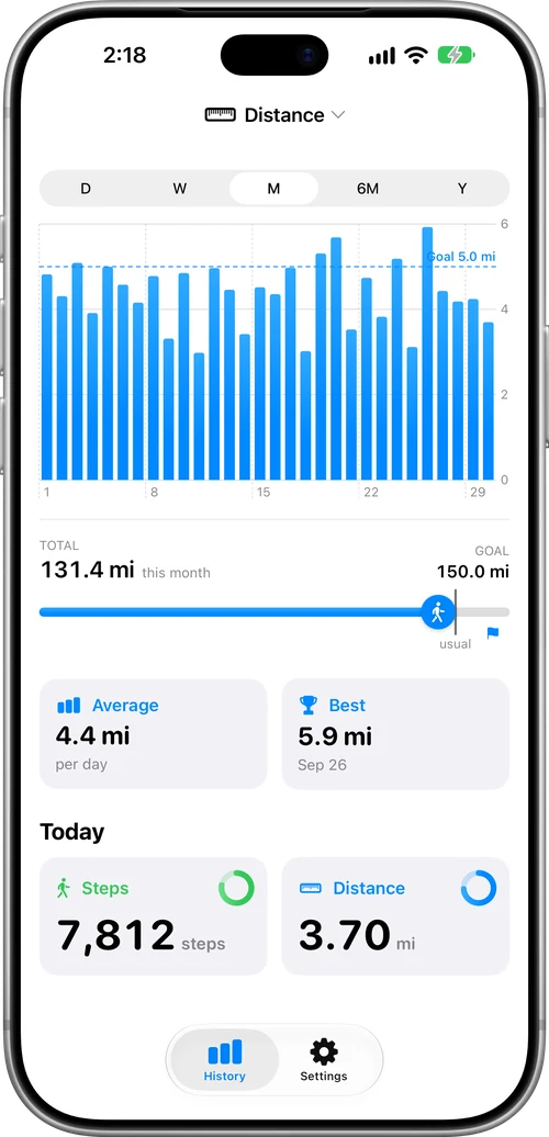 The Month chart of daily distance